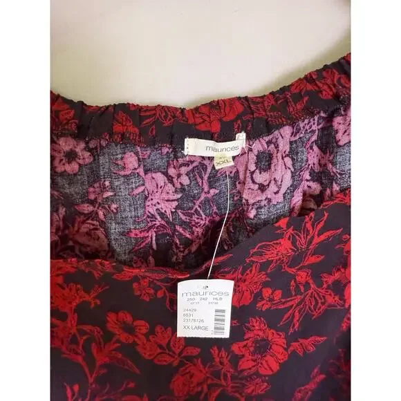 NWT Maurices Womens Blouse Multicolor Floral Long Slit Sleeve Off Shoulder XXL - Picture 4 of 4